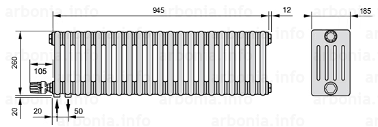 Схема (чертеж) Радиатор Arbonia 5026/21 №69 твн